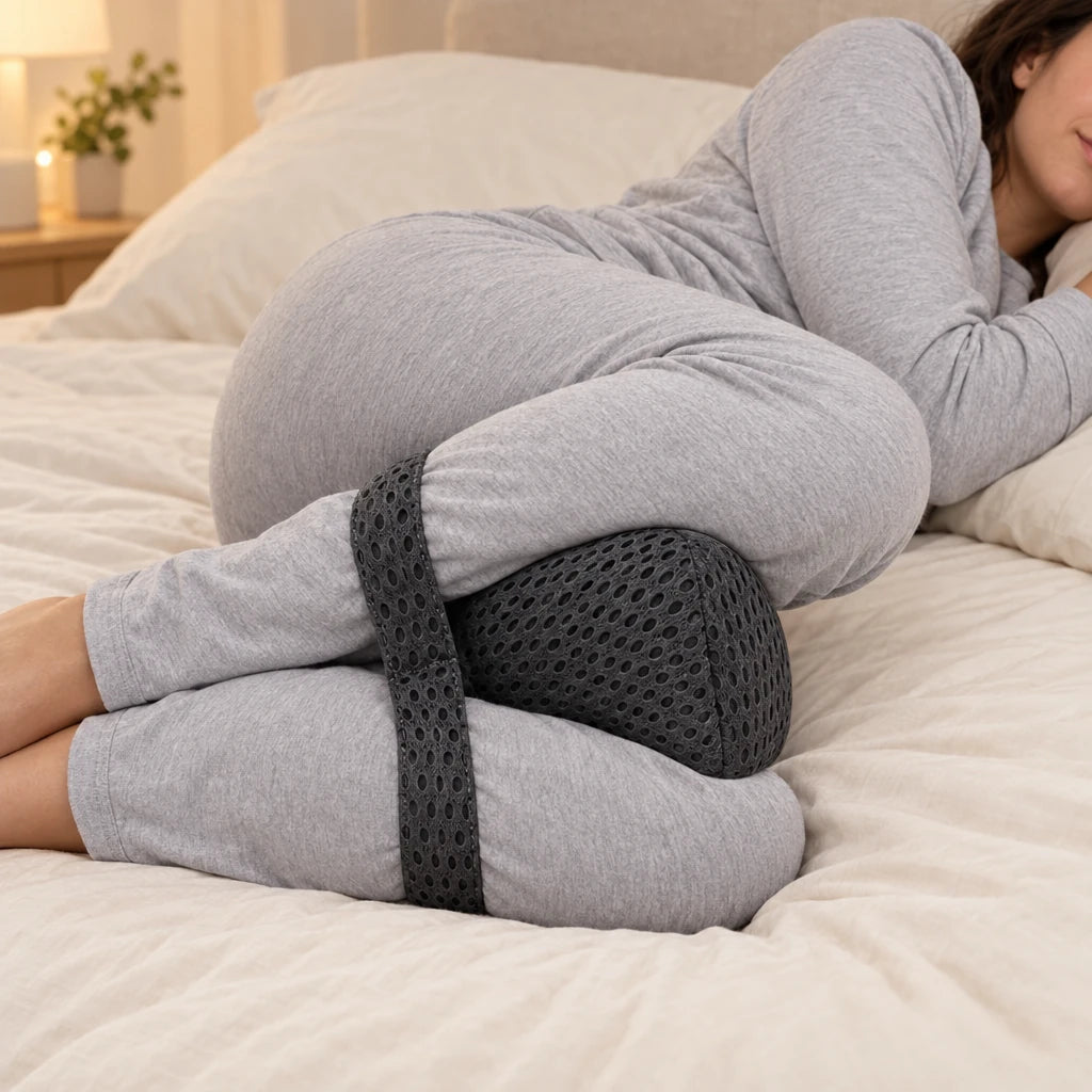 Relaxed legs resting comfortably under a soft duvet