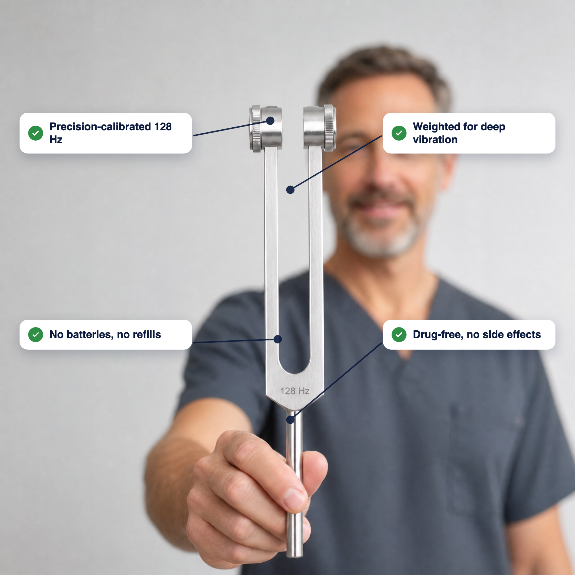 The precision-weighted Nourial 128 Hz tuning fork, built to last