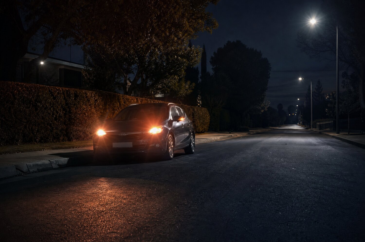 A car alarm blaring at night with no thief in sight