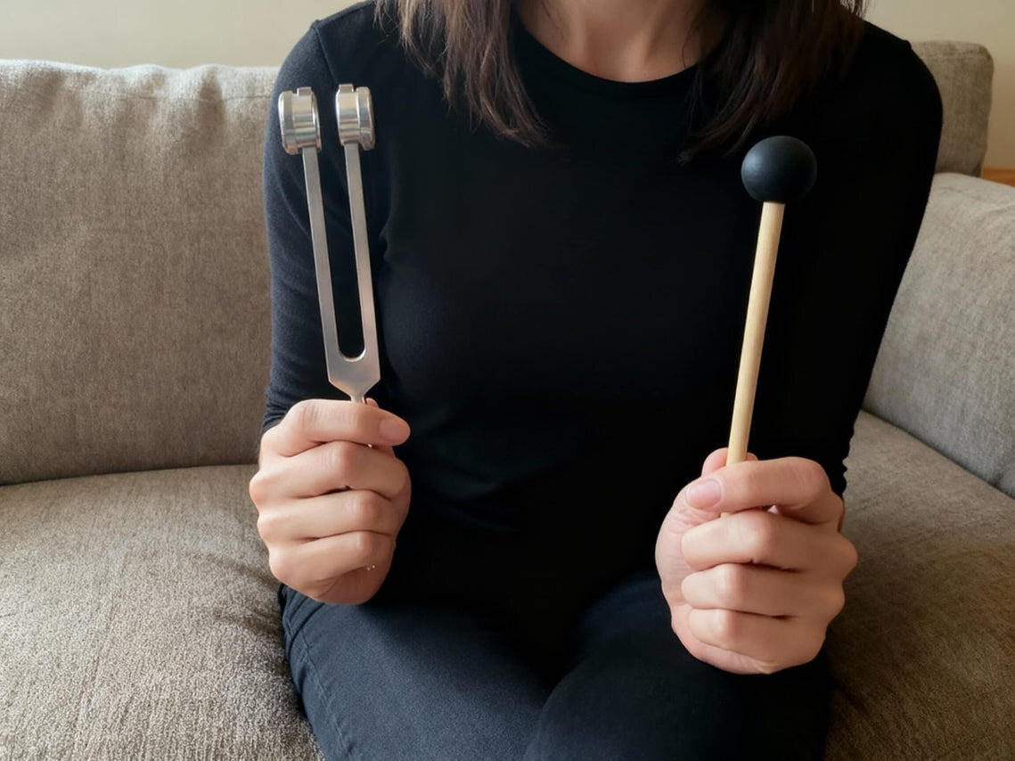 The complete Nourial kit: fork, mallet, pouch, and guide