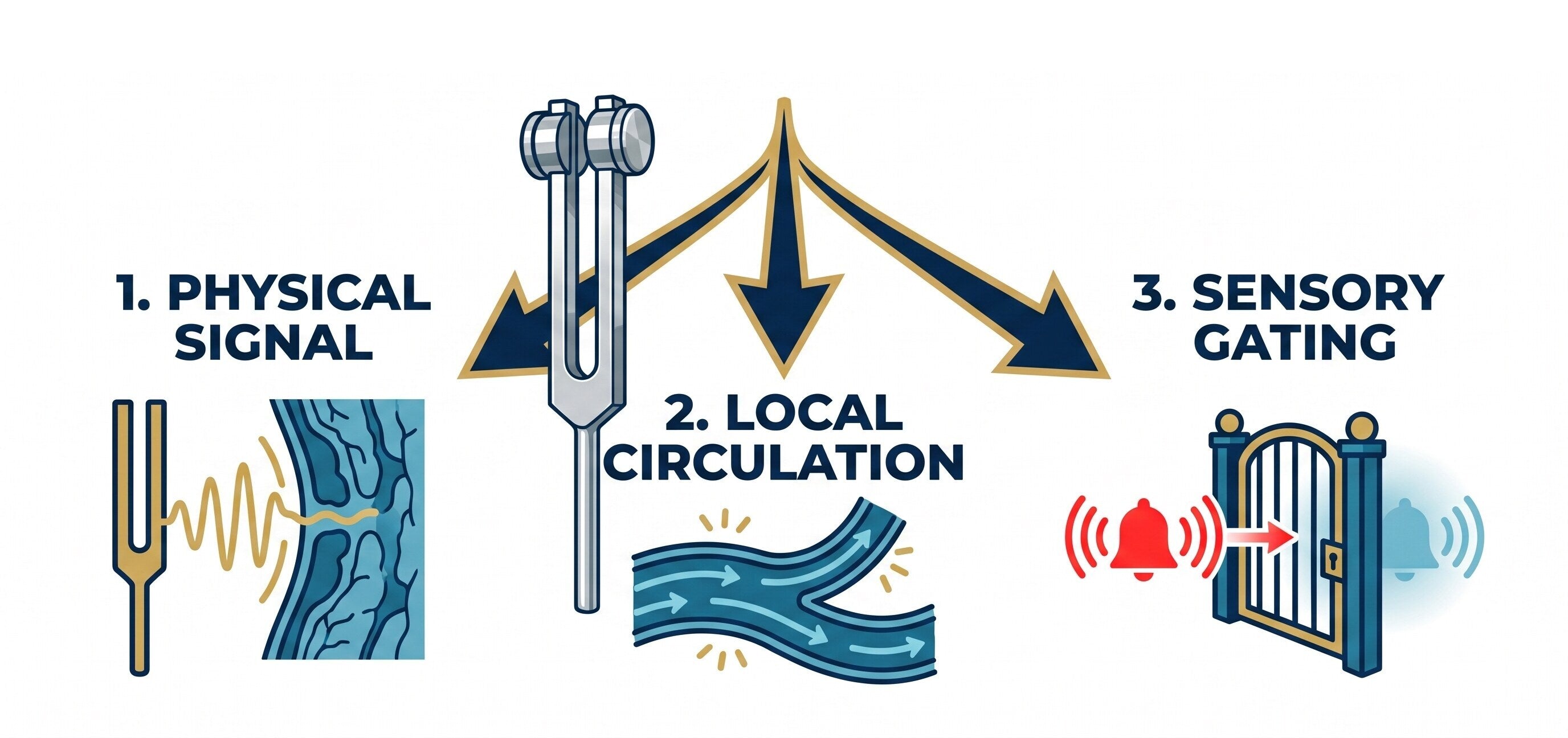 Three ways 128 Hz vibration interacts with the tinnitus loop