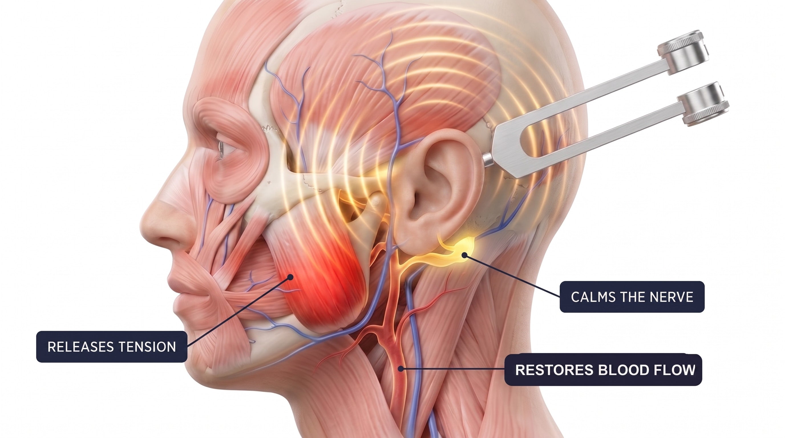 128 Hz vibration releasing tension, restoring blood flow, and calming the auditory nerve