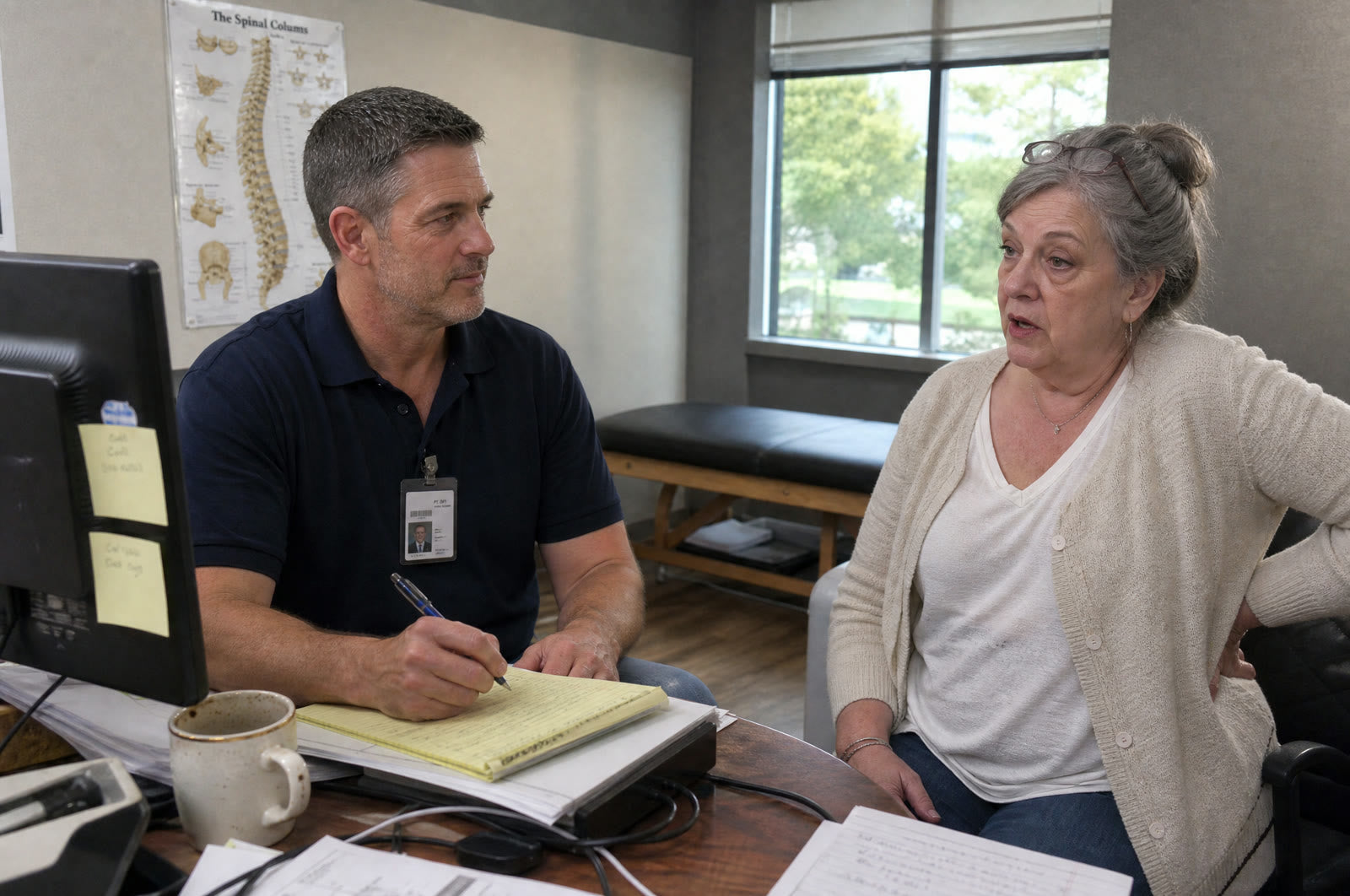 Andrew Cole listening to a tired patient describe her nightly wake-ups